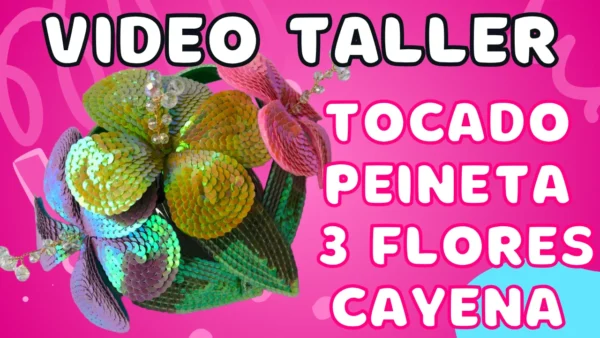 Tocado en Peineta de 3 Flores Cayena en Lentejuelas